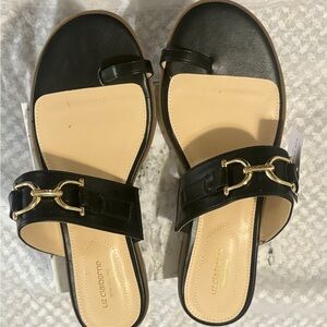 Liz Claiborne Black and Gold Slide Sandals